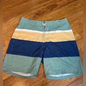 Old Navy Men's Swim Board Shorts - Teal, Navy, and Yellow Size 34